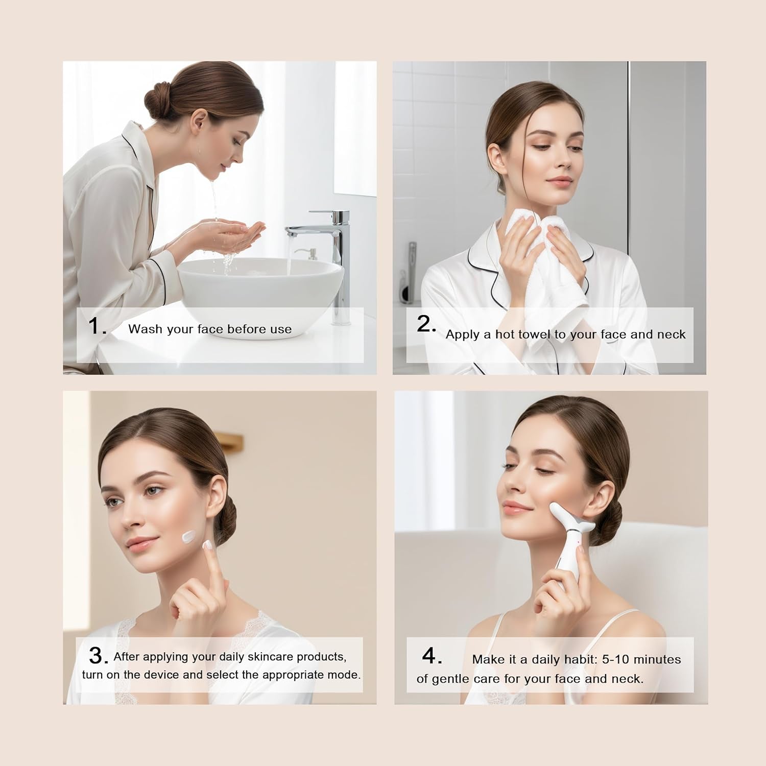 Face and Neck Massager, 7-Color LED Facial Massager Wand with Warm Care, Vibrating Face Massager, Rechargeable Handheld Beauty Tool for Daily Skin Care, Radiant-Looking Skin at Home