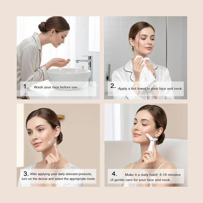 Face and Neck Massager, 7-Color LED Facial Massager Wand with Warm Care, Vibrating Face Massager, Rechargeable Handheld Beauty Tool for Daily Skin Care, Radiant-Looking Skin at Home