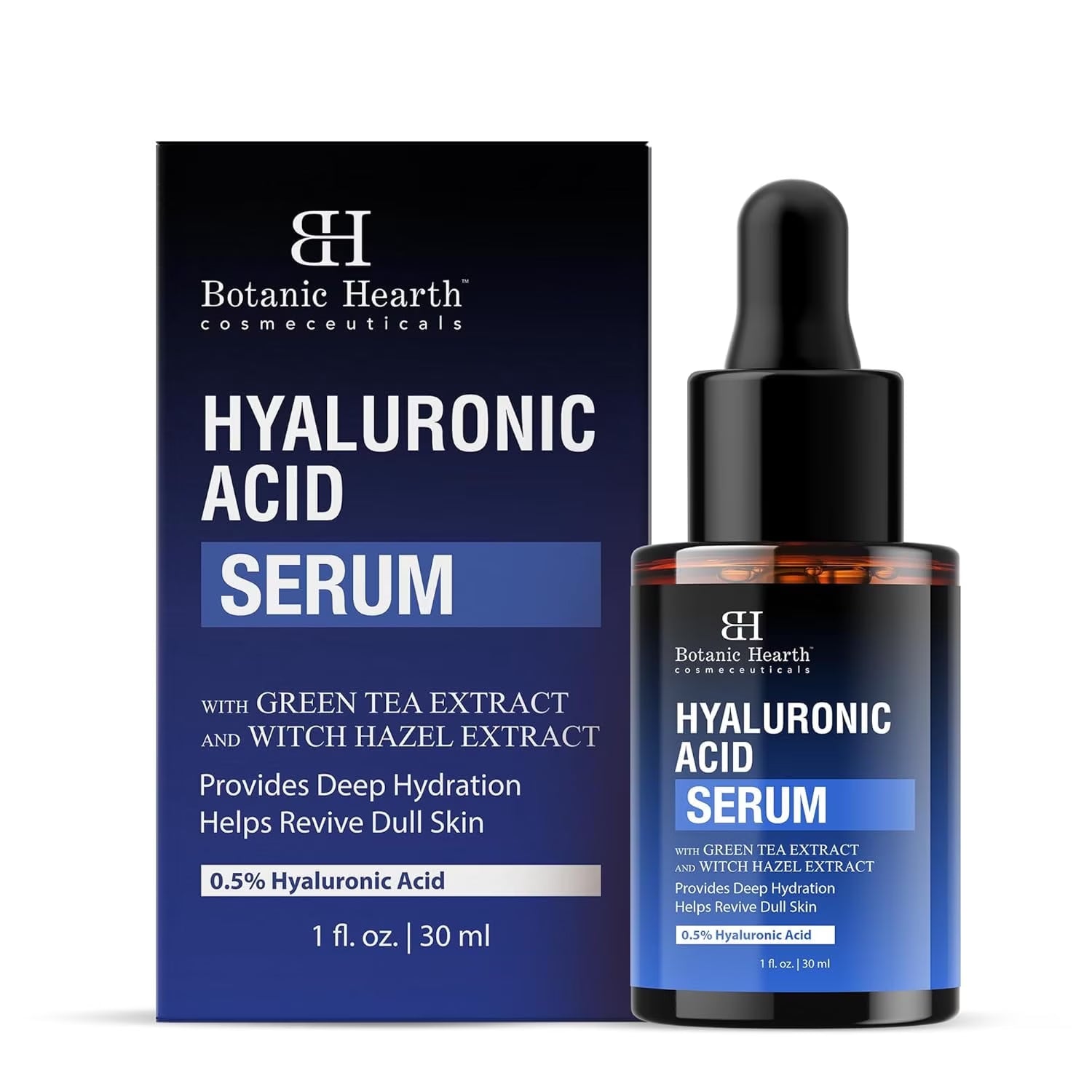 0.5% Hyaluronic Acid Serum for Face with 2% Niacinamide, Witch Hazel & Green Tea Extracts | Hydrating & Moisturizing | Helps Reduce Wrinkles & Fine Lines | All Skin Types | 1Fl Oz