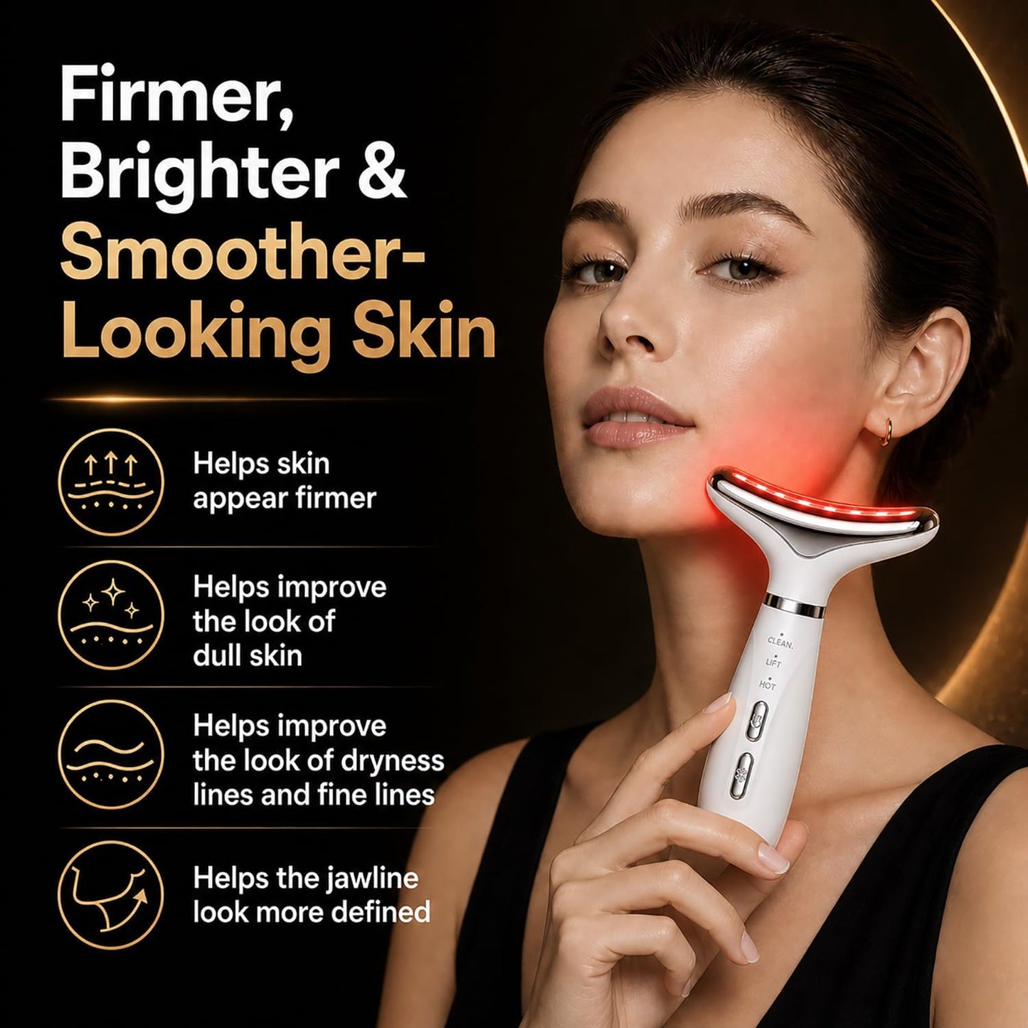 Face and Neck Massager, 7-Color LED Facial Massager Wand with Warm Care, Vibrating Face Massager, Rechargeable Handheld Beauty Tool for Daily Skin Care, Radiant-Looking Skin at Home