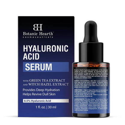 0.5% Hyaluronic Acid Serum for Face with 2% Niacinamide, Witch Hazel & Green Tea Extracts | Hydrating & Moisturizing | Helps Reduce Wrinkles & Fine Lines | All Skin Types | 1Fl Oz