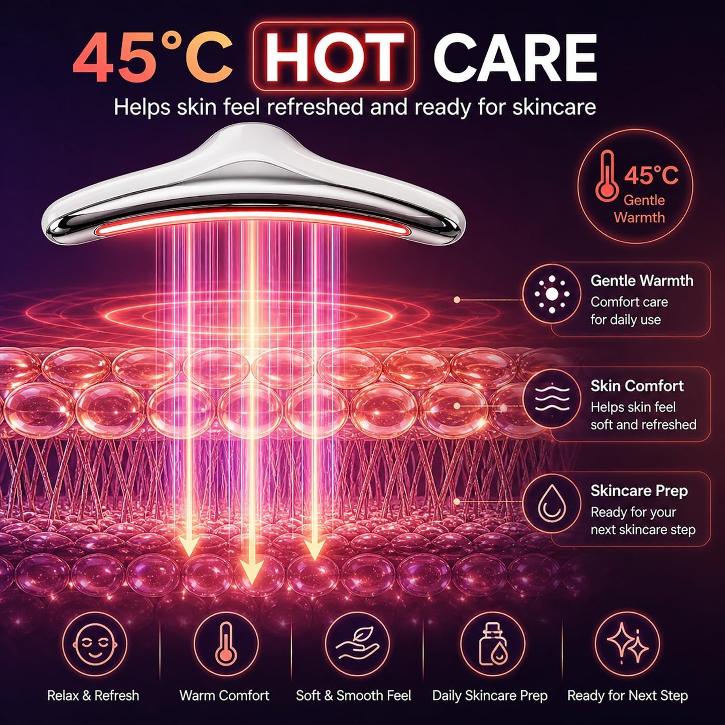 Face and Neck Massager, 7-Color LED Facial Massager Wand with Warm Care, Vibrating Face Massager, Rechargeable Handheld Beauty Tool for Daily Skin Care, Radiant-Looking Skin at Home