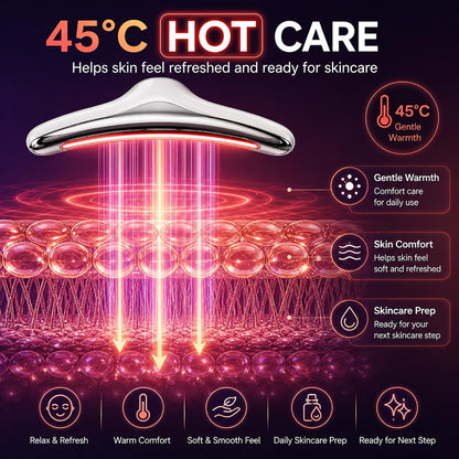 Face and Neck Massager, 7-Color LED Facial Massager Wand with Warm Care, Vibrating Face Massager, Rechargeable Handheld Beauty Tool for Daily Skin Care, Radiant-Looking Skin at Home