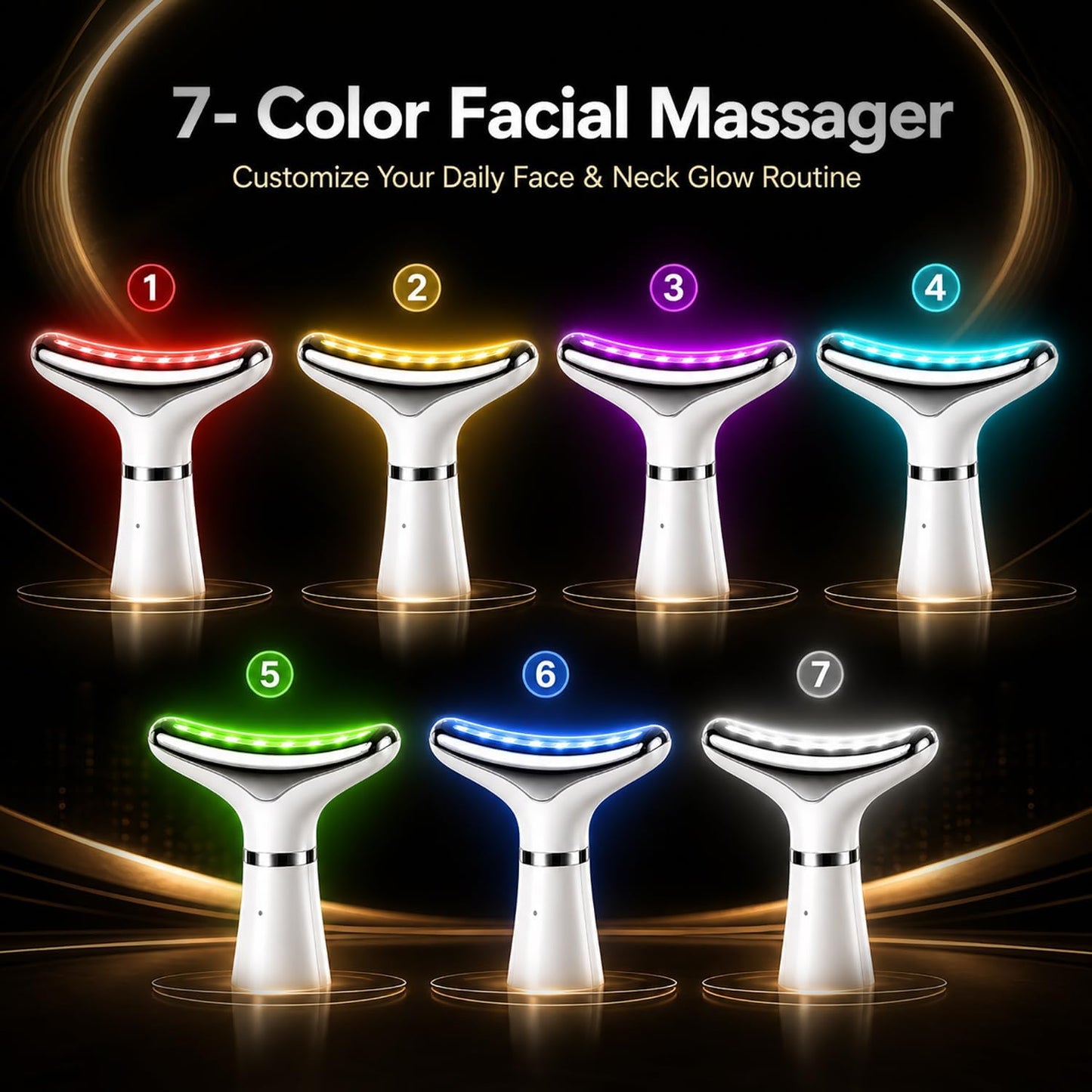 Face and Neck Massager, 7-Color LED Facial Massager Wand with Warm Care, Vibrating Face Massager, Rechargeable Handheld Beauty Tool for Daily Skin Care, Radiant-Looking Skin at Home
