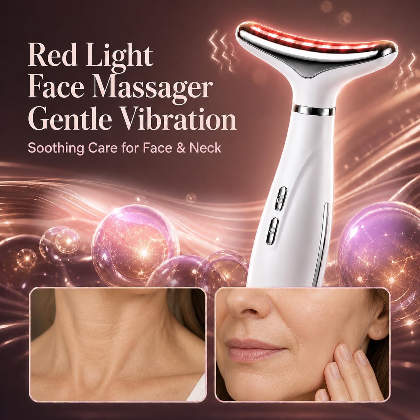 Face and Neck Massager, 7-Color LED Facial Massager Wand with Warm Care, Vibrating Face Massager, Rechargeable Handheld Beauty Tool for Daily Skin Care, Radiant-Looking Skin at Home