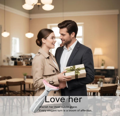 Face and Neck Massager, 7-Color LED Facial Massager Wand with Warm Care, Vibrating Face Massager, Rechargeable Handheld Beauty Tool for Daily Skin Care, Radiant-Looking Skin at Home